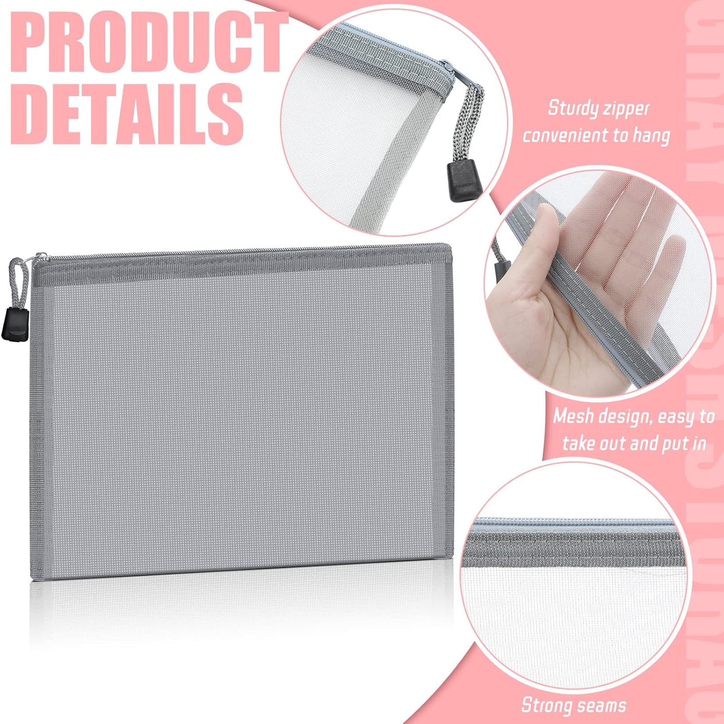 15 Pieces Mesh Bags Mesh Zipper Pouch Makeup Bags Cosmetic Travel Organizer Pouch Pencil Case(9.84 X 7.09 Inches,Gray)