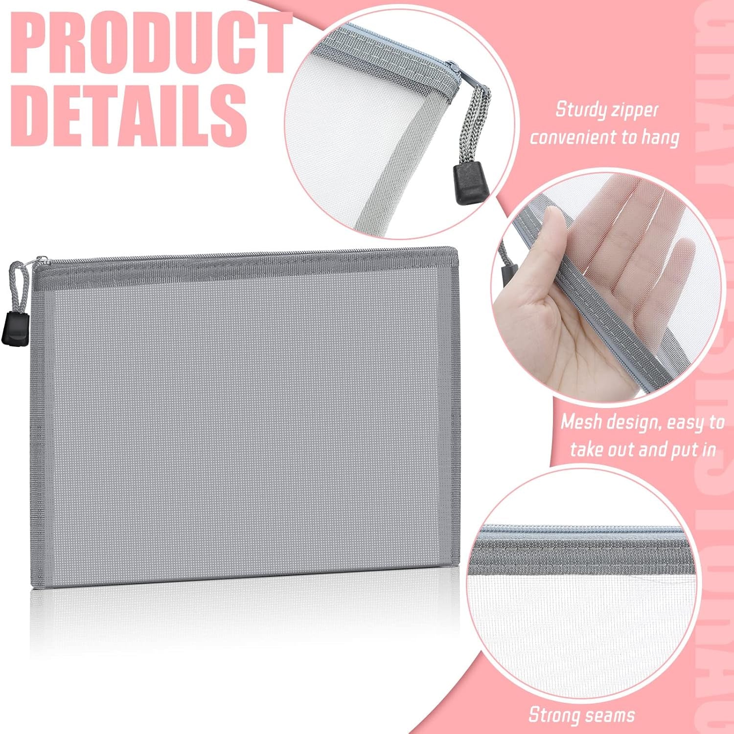 15 Pieces Mesh Bags Mesh Zipper Pouch Makeup Bags Cosmetic Travel Organizer Pouch Pencil Case(9.84 X 7.09 Inches,Gray)