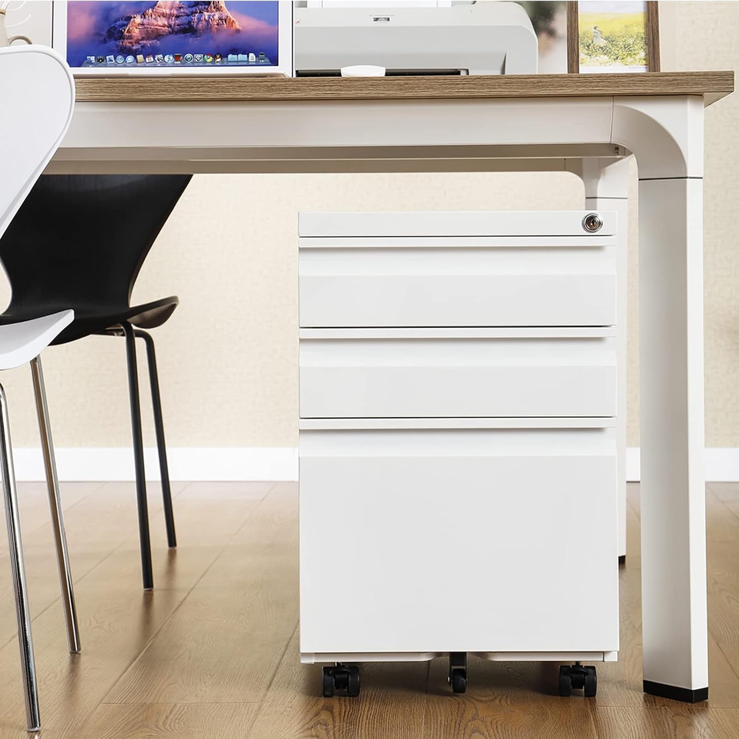 3 Drawer Mobile File Cabinet under Desk,Metal Filing Cabinet with 5 Caster for Letter Size,White 18.81" D X 15.35" W X 24.4" H…