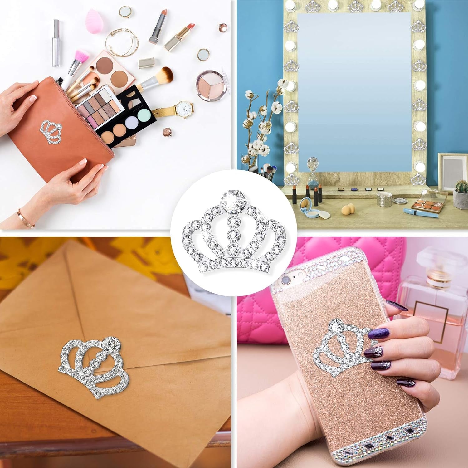 Crystal Rhinestone Crown Embellishments Rhinestone Embellishments Flatback Crystal Accessory for DIY Crafts Jewelry Making Phone Back Shell Wedding Decoration and Present Decoration(12 Pieces)