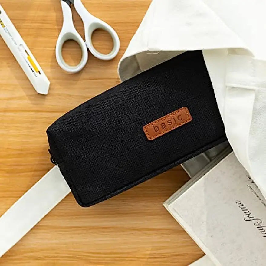Canvas Pencil Case Student Pouch Coin Cosmetic Bag Office Stationery Organizer for Teen Girl Boy School Supplies