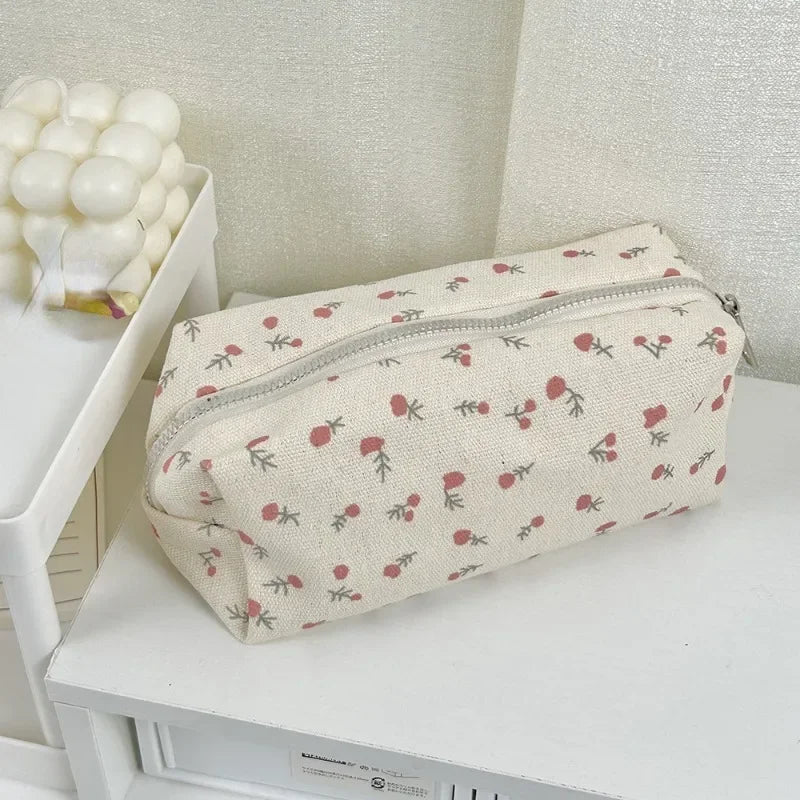 Cute Multifunctional Floral Pen Bag Student Cartoon Stationery Bag Large Capacity Pencil Case Stationery Organizer School Office