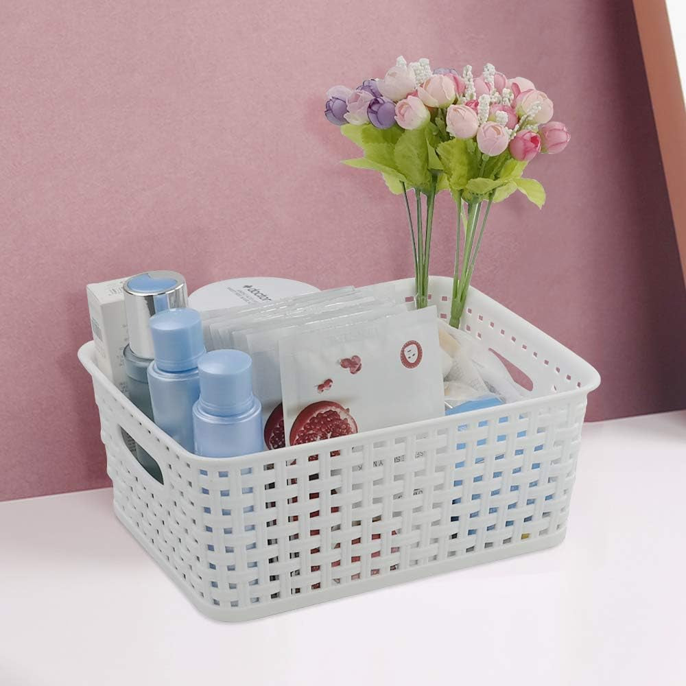 6 Packs White Plastic Organizing Basket, Small Pantry Storage Baskets