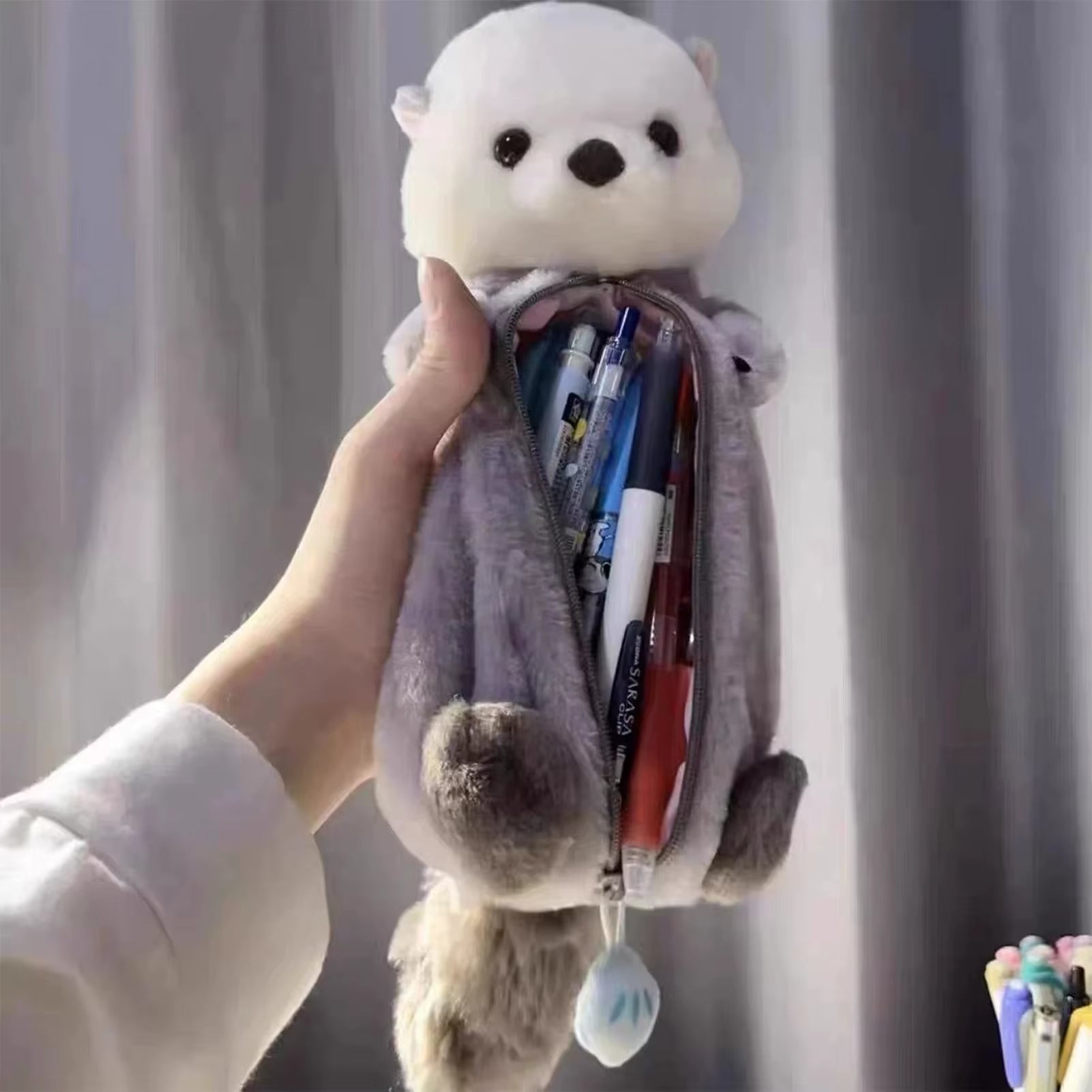 1 Pcs Creative Sea Otter Plush Pencil Case Ins High-Attractive Pen Holder Cute Pencil Pouch Bag School Supplies Stationery