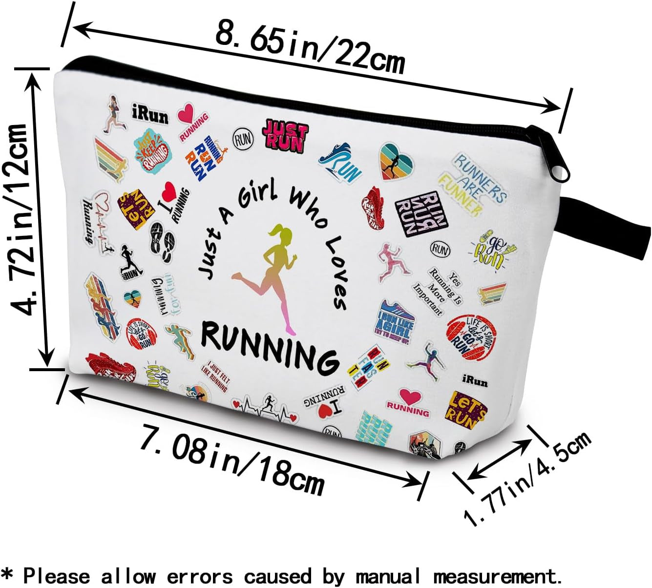 Running Makeup Bag Running Gifts Just Love Running Organizer Bag Travel Toiletry Pouch with Zipper Marathon Gifts Cosmetic Bag for Women Runners Running Lovers Fans