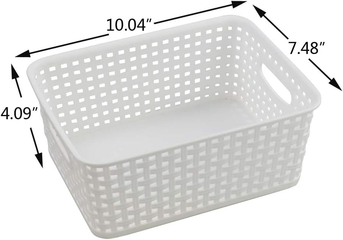 6 Packs White Plastic Organizing Basket, Small Pantry Storage Baskets
