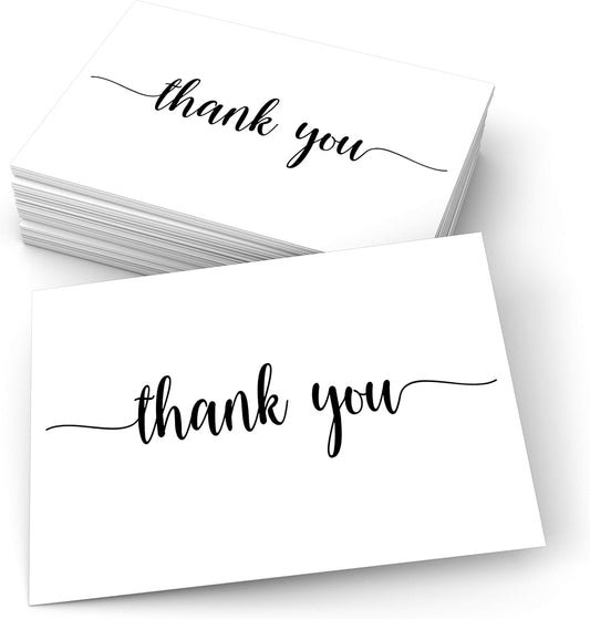 Thank You Note Cards (Set of 50) White, Large 4” X 6” Blank on Back - Made in USA, Cute Modern Script Thick Card Stock Perfect for Small Business Gift Notes Product Insert Thanks