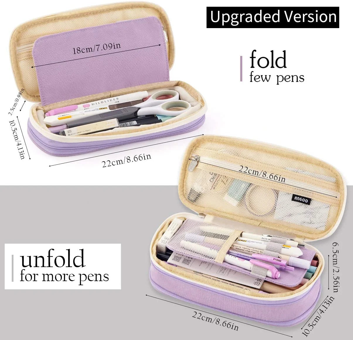 Big Capacity Pencil Pen Case Large Storage Pencil Bag Pouch Organizer (Purple)