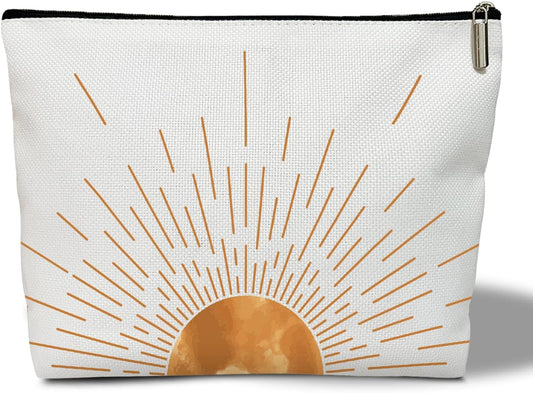 Boho Sunset Sunshine Makeup Bag Purse - Sunrise Sun Ray Toiletry Pouch - Gift for Her, Teen, Mom