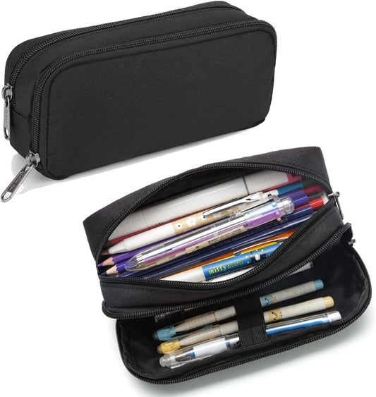 Pencil Case Large Capacity Pencil Pouch Aesthetic Pencil Box for Office Stationery Organizer, Simple Sturdy Multifunctional Pencil Bag for Men - Black