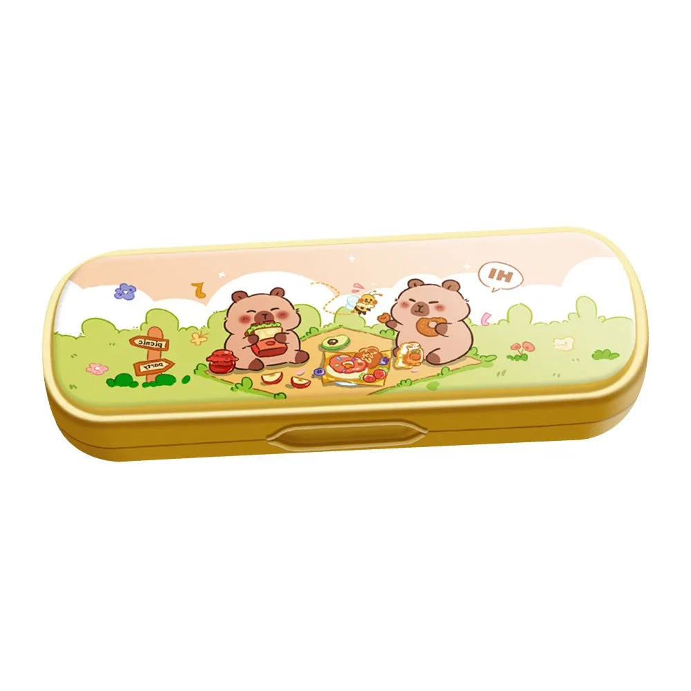 Multifunctional Capibara Pencil Case Large Capacity Password Lock Stationery Box Double Layer High-Tech Pen Box NO Stationery