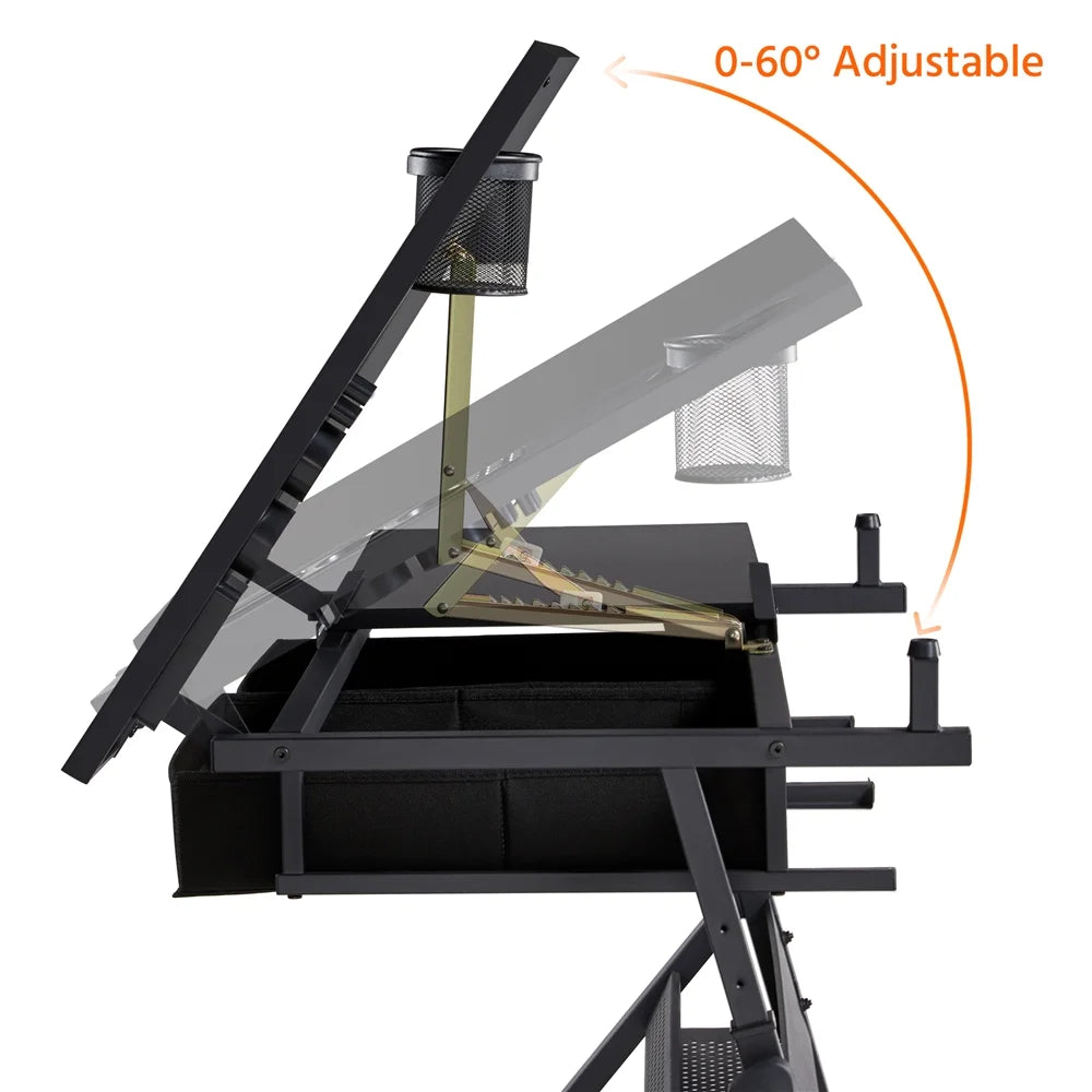 Adjustable Drafting Table with Stool, Black