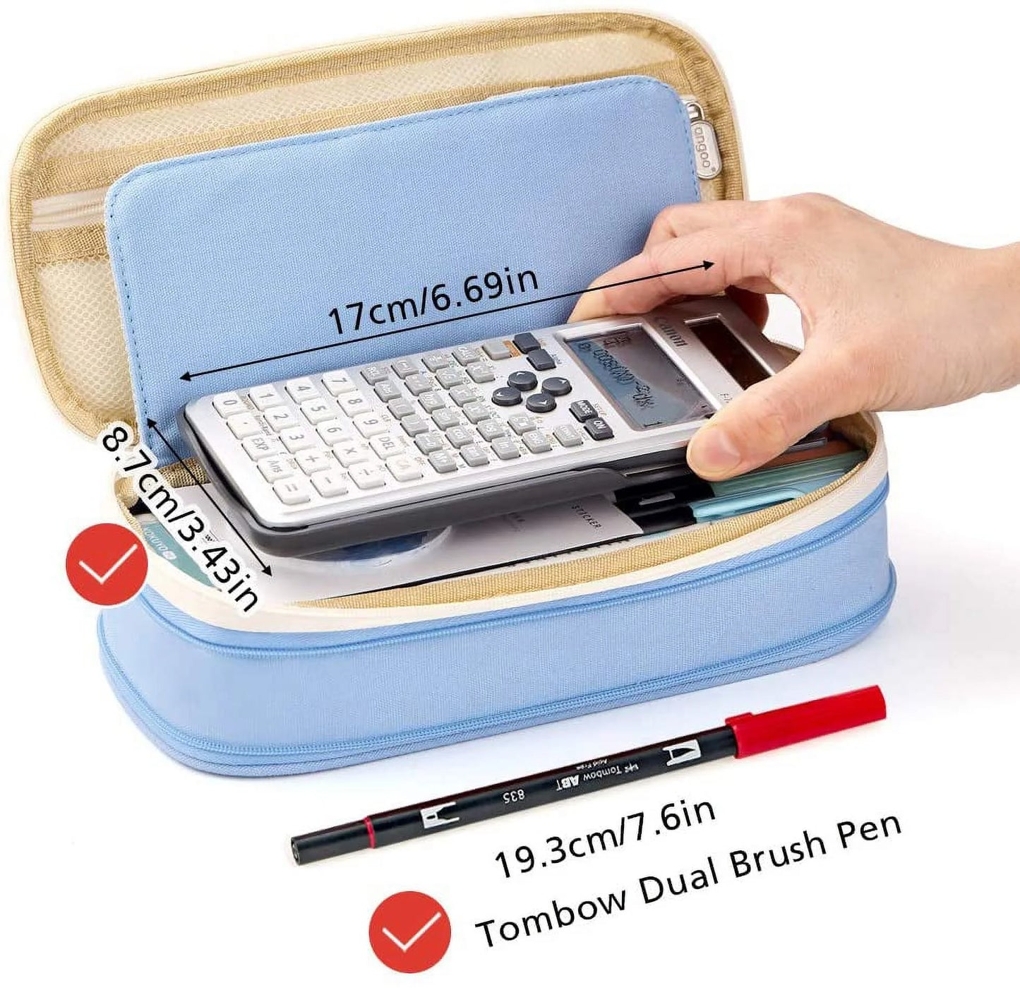 Large Capacity Pencil Case, Light Blue