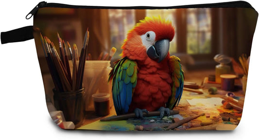 Parrot Present Parrots Pattern Makeup Bag Cute Small Organizer Bag with Zipper Tropical Parrot Cosmetic Bag Birthday Presents for Parrot Lovers Women Sisters Friends