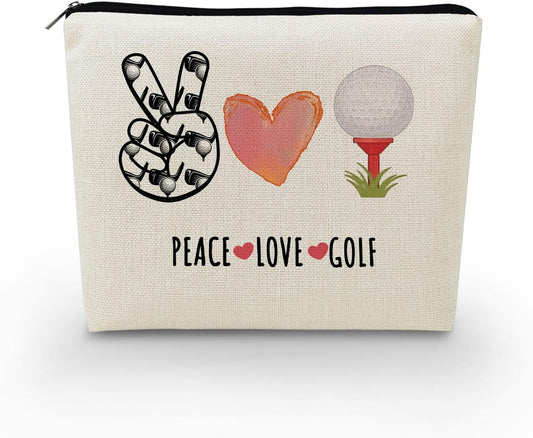 Golf Inspirational Gifts Cosmetic Bag for Women Cute Makeup Organizer Pouch with Zipper Gifts Golf Players Peace Love Golf Toiletry Makeup Bag Gifts for Women - Peace Love Golf