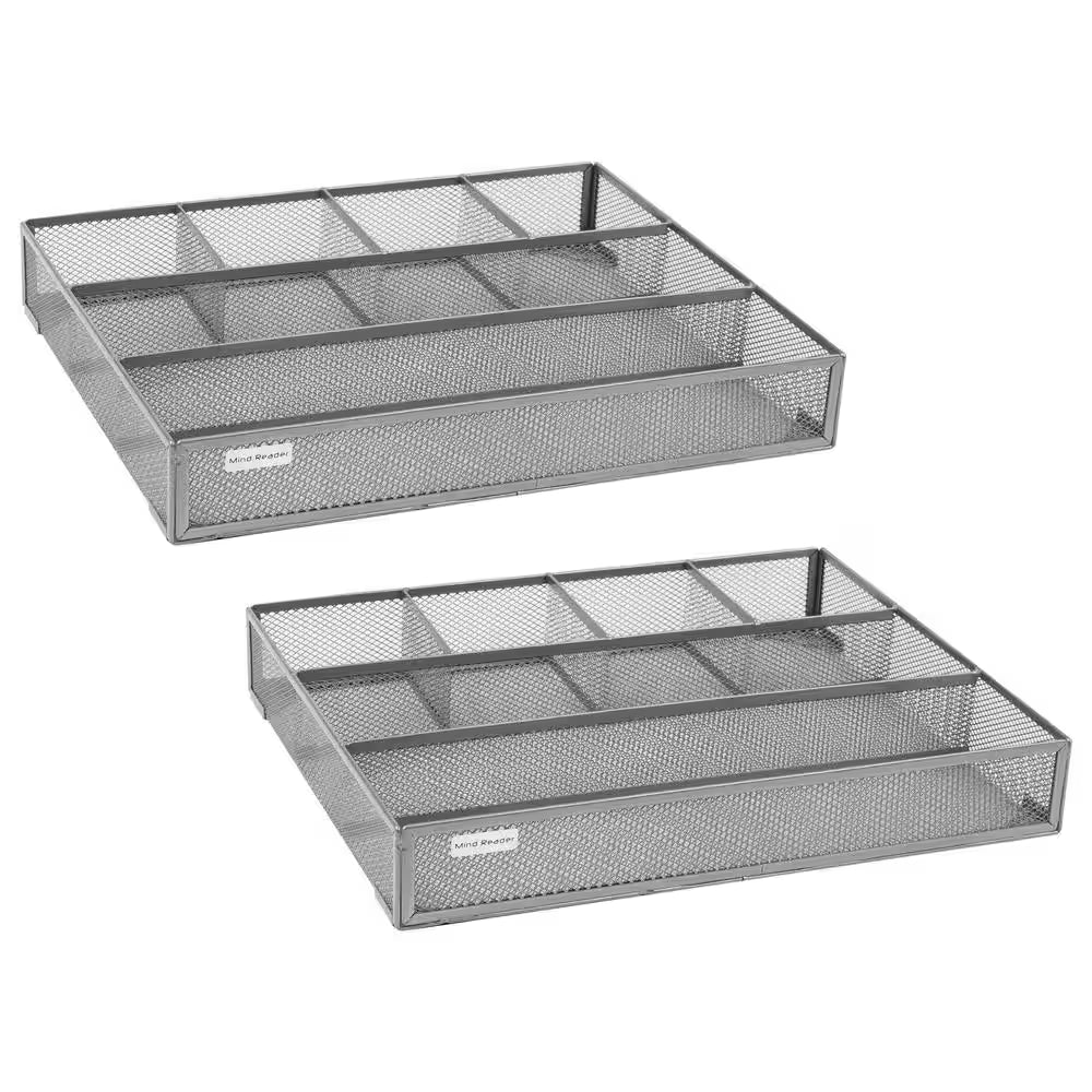 15 In. L X 12 In. W X 2.25 In. H Drawer Organizer Desk Organizer Utensil Organizer, Silver (2-Pack)