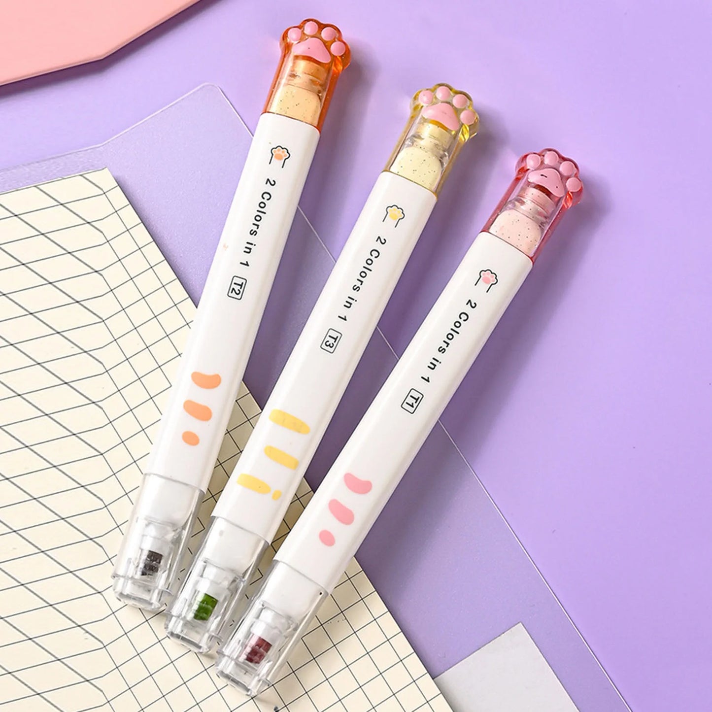 Cat Paw Stationery Set with Retractable Eraser, White