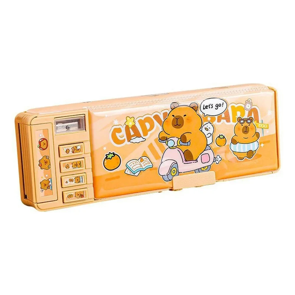 Multifunctional Capibara Pencil Case Large Capacity Password Lock Stationery Box Double Layer High-Tech Pen Box NO Stationery