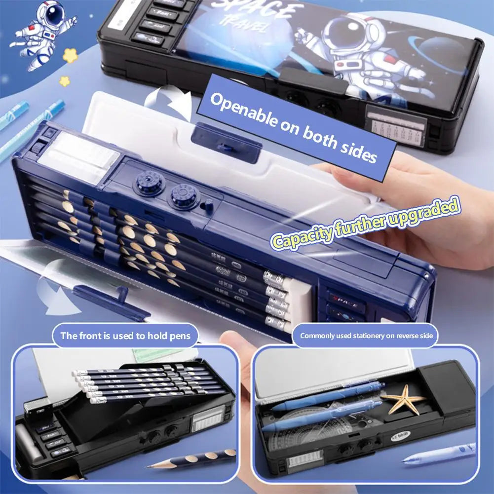 Student Multifunctional Double-Layer Stationery Box Case Pencil Student School Accessories Stationery Double-Layer Computer B7X9
