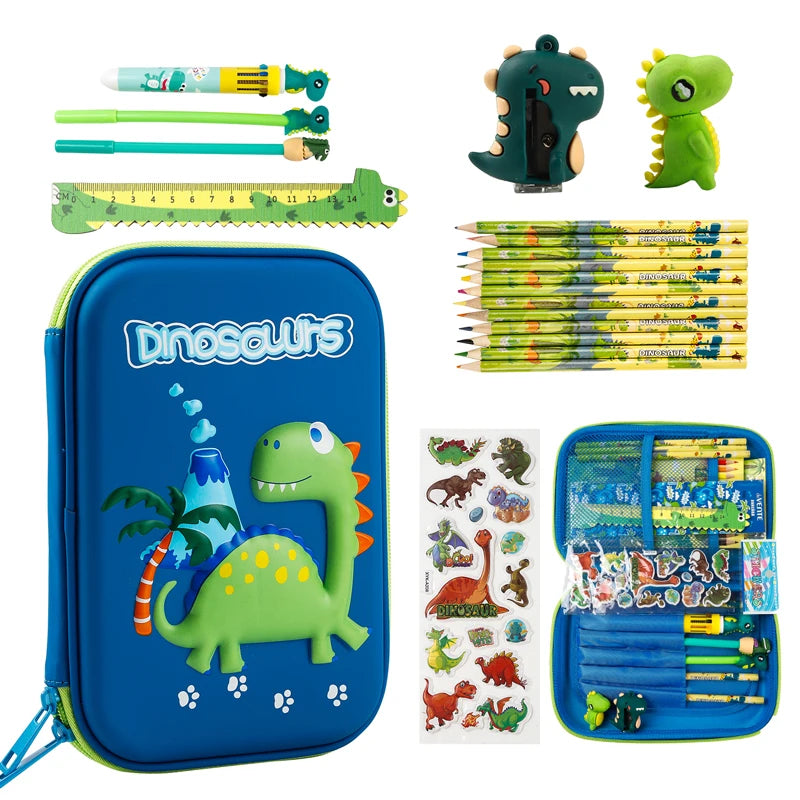 Cool Dinosaur Pencil Case Stationery Set Unicorn 3D EVA Pencil Box Organizer School Supplies for Kids Boys Back to School Gift