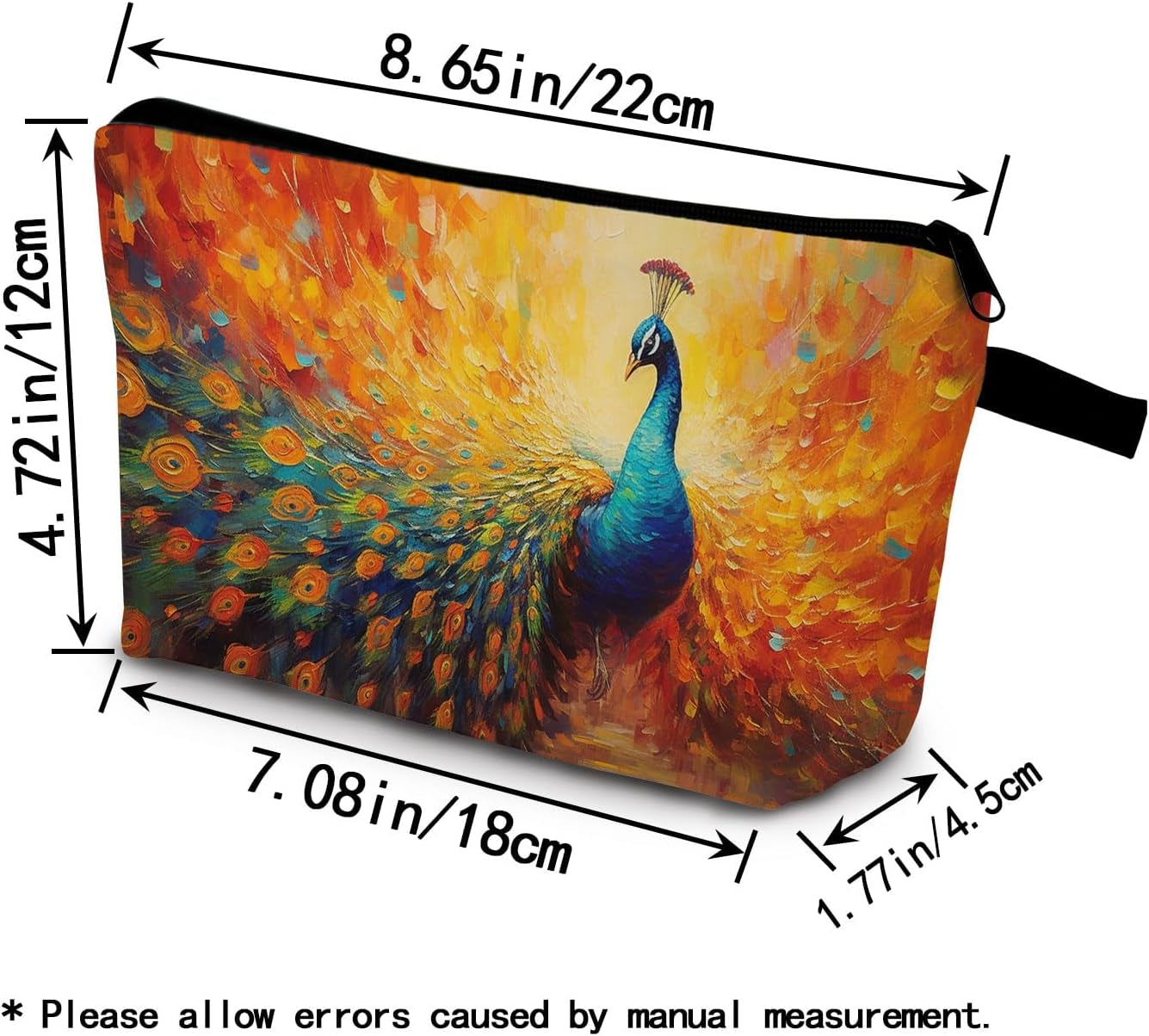 Peacock Present Peacock Pattern Makeup Bag Cute Small Organizer Bag with Zipper Oil Painting Peacock Cosmetic Bag Birthday Present for Peacock Lovers Women Sisters Friends