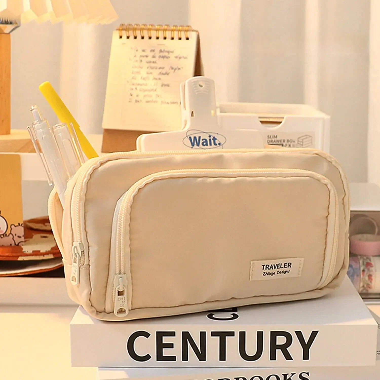 1Pc Stationery Bag Pencil Case Large Capacity Pen Case Stationery Box Cosmetics Bag Portable Gifts