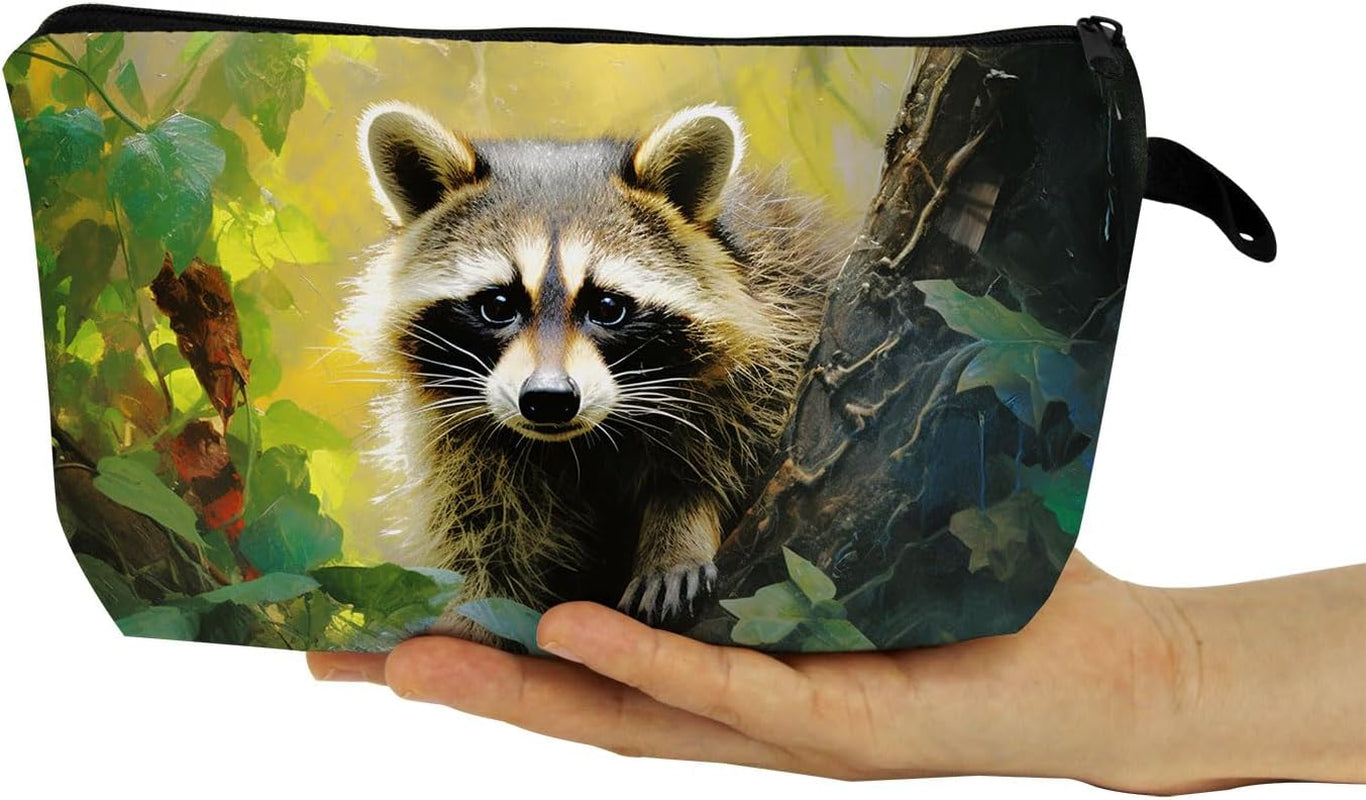Raccoon Gift Raccoon Makeup Bag Cute Small Organizer Bag with Zipper Cartoon Kitten Raccoon Print Cosmetic Bag Birthday Gifts for Raccoon Lovers Women Friends…