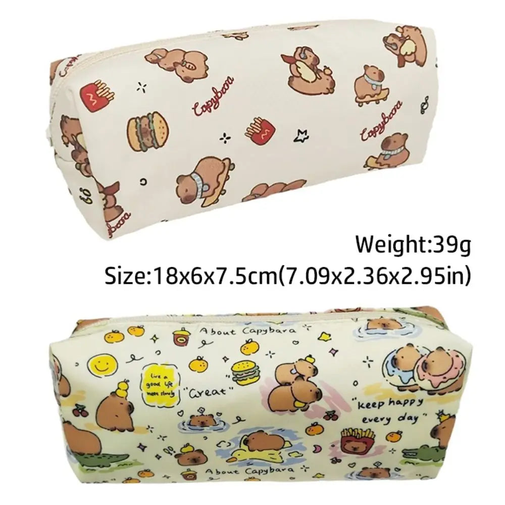 Cute Cartoon Capybara Pen Bag Student Large Capacity Stationery Bag Pencil Case Multifunctional Stationery Organizer for School