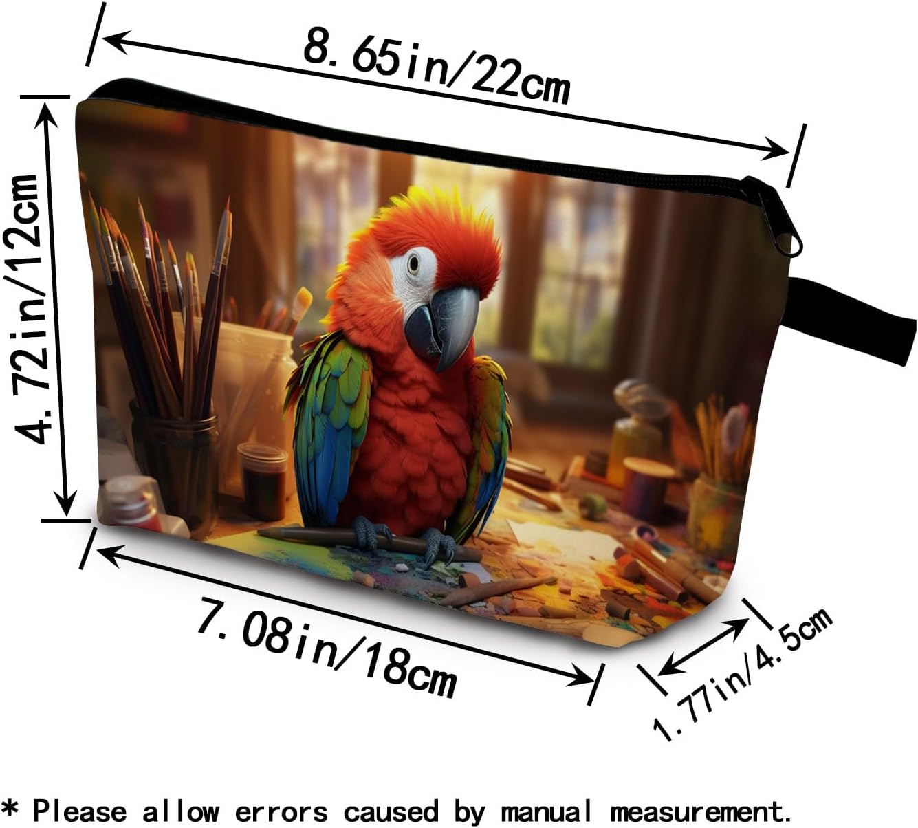 Parrot Present Parrots Pattern Makeup Bag Cute Small Organizer Bag with Zipper Tropical Parrot Cosmetic Bag Birthday Presents for Parrot Lovers Women Sisters Friends