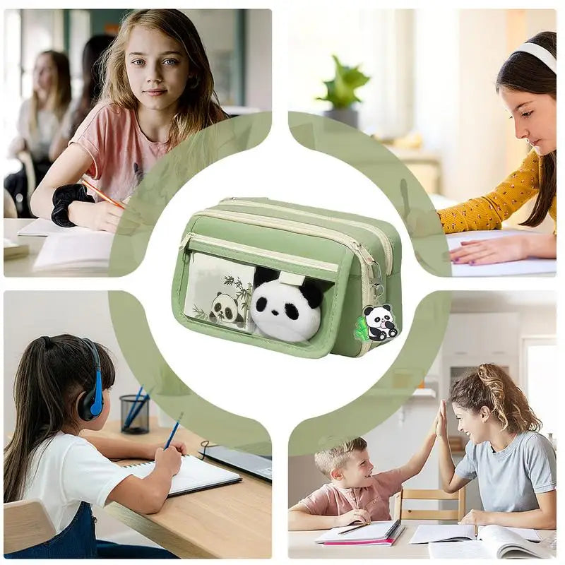 Panda Pencil Case Panda New Large Capacity Transparent Pen Bag Stationery Bag Storage Cute Pencil Pouch Stationery Organizer