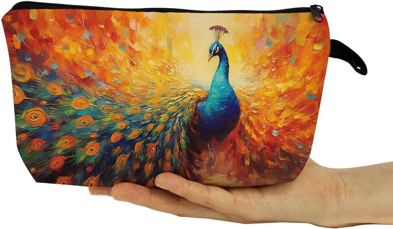 Peacock Present Peacock Pattern Makeup Bag Cute Small Organizer Bag with Zipper Oil Painting Peacock Cosmetic Bag Birthday Present for Peacock Lovers Women Sisters Friends