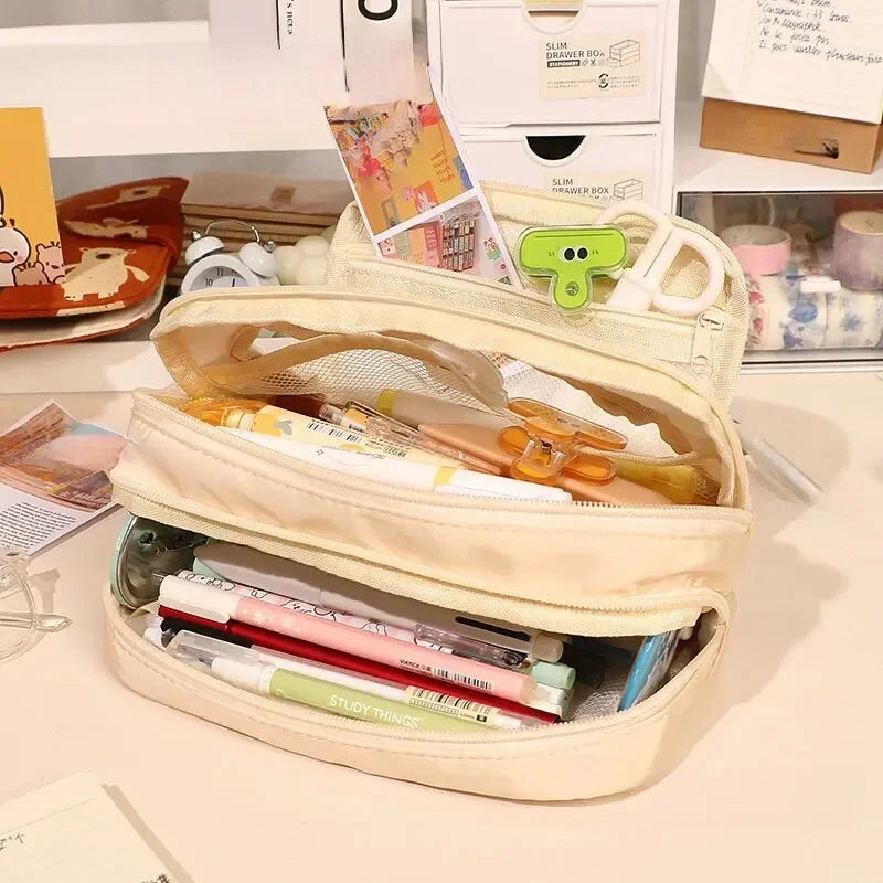 1Pc Stationery Bag Pencil Case Large Capacity Pen Case Stationery Box Cosmetics Bag Portable Gifts
