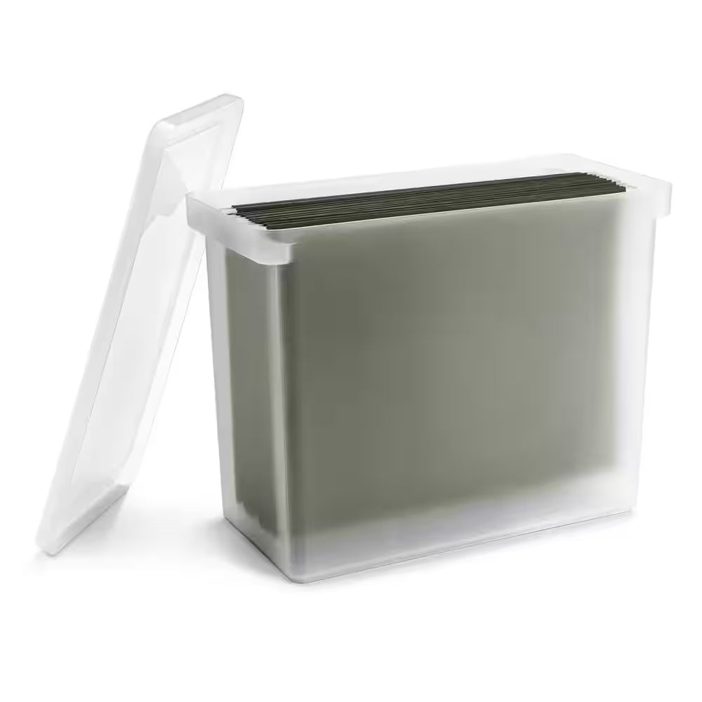 Stationery File Box, Office Storage Organizer W/Lid, Frosted White 13.3 In. X 10.3 In. Plastic Desk Organizer, 1-Piece