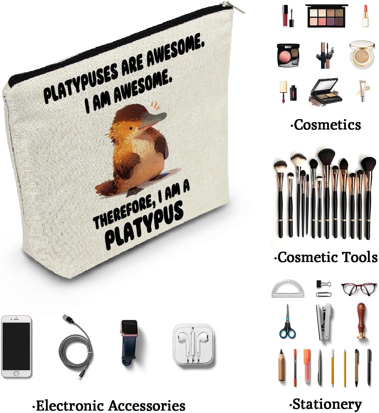 Funny Platypus Present Platypus Canvas Makeup Bag Platypuses Are Awesome Toiletry Zipper Pouch Funny Platypus Cosmetic Bag Birthday Present for Platypus Lovers Women Friends
