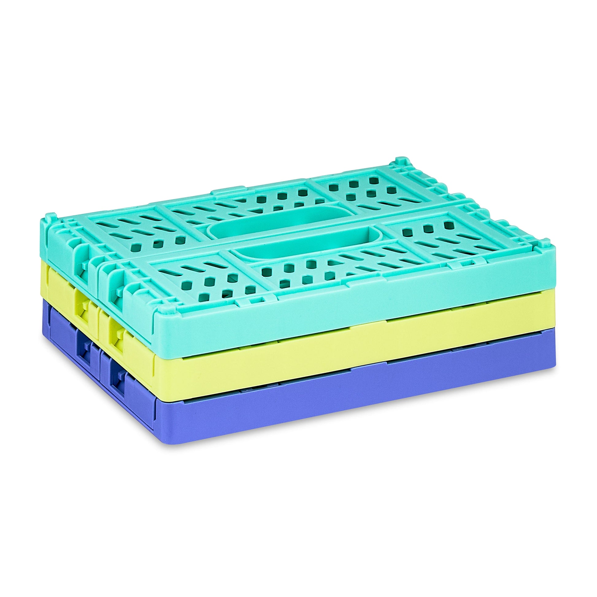 Mini Collapsible Crate, 5.51" X 4.13" X 2.28", Assorted Blue Colors, 3 Count per Pack, Plastic Materials