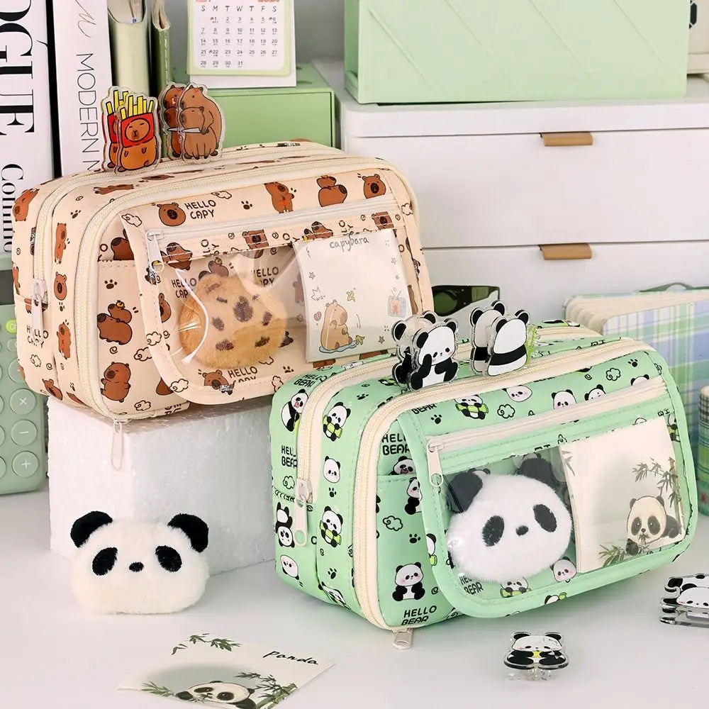 Multi Functional Capybara/Panda Pen Bag Large Capacity Nine-Layer Pencil Case Dirt-Proof Stationery Bag School Office