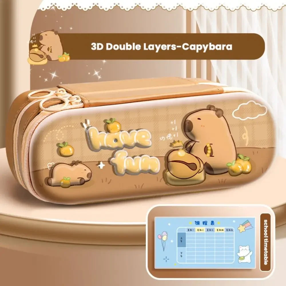 Multifunctional Capibara Pencil Case Large Capacity Password Lock Stationery Box Double Layer High-Tech Pen Box NO Stationery
