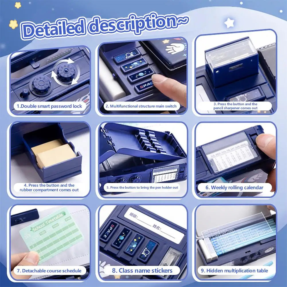 Student Multifunctional Double-Layer Stationery Box Case Pencil Student School Accessories Stationery Double-Layer Computer B7X9