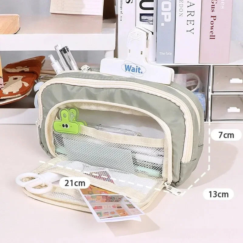 1Pc Stationery Bag Pencil Case Large Capacity Pen Case Stationery Box Cosmetics Bag Portable Gifts