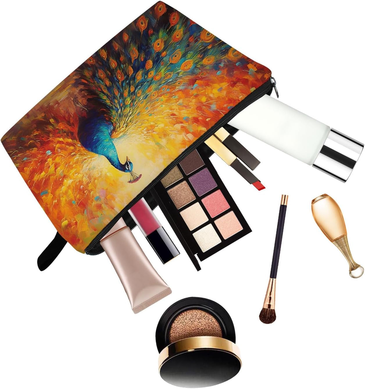 Peacock Present Peacock Pattern Makeup Bag Cute Small Organizer Bag with Zipper Oil Painting Peacock Cosmetic Bag Birthday Present for Peacock Lovers Women Sisters Friends