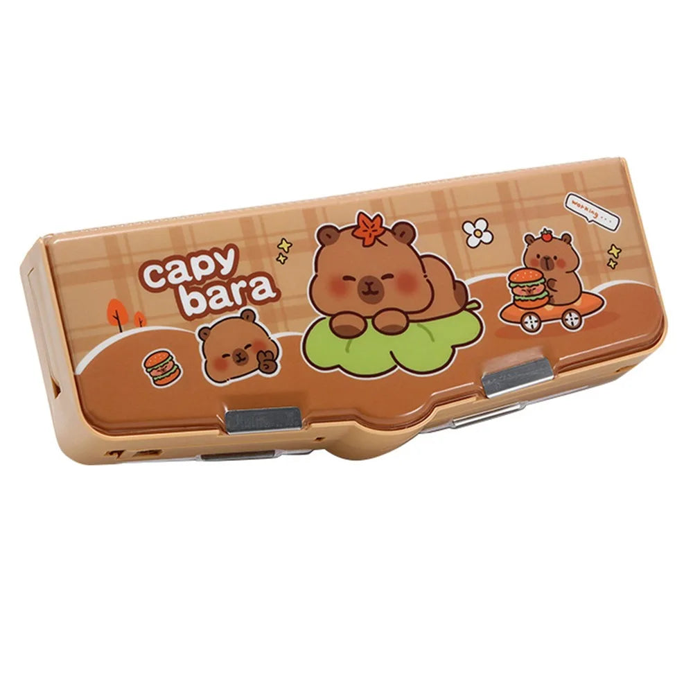 Multifunctional Capibara Pencil Case Large Capacity Password Lock Stationery Box Double Layer High-Tech Pen Box NO Stationery