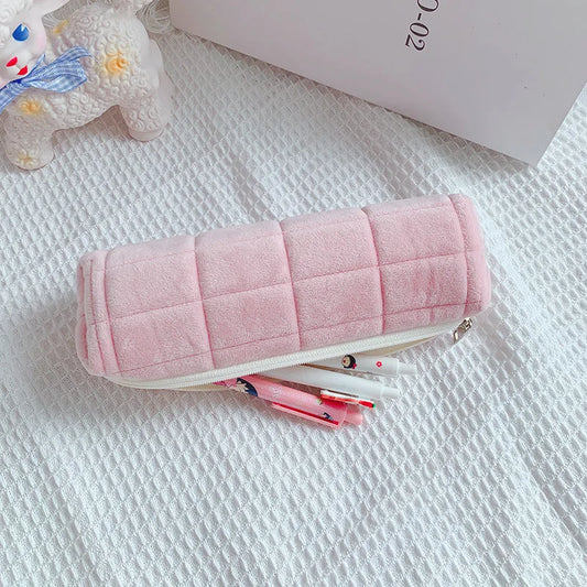 Soft Velvet Zipper Pencil Bag Kawaii Stationery Pens Stationery Storage Bag Case Plush Pencil Bag Organizer Management