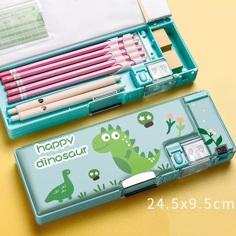 Cartoon Stationery Box with Pencil Sharpener Plastic Pencil Case School Storage Box Kid Cute Pen Case Student Pencil Box Gifts