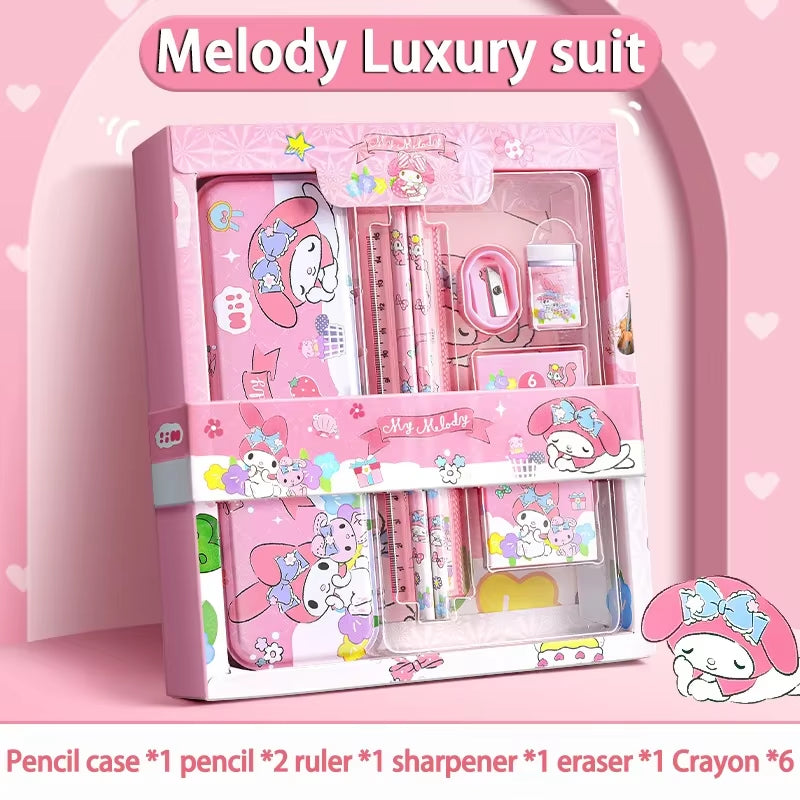 Sanrio Kuromi Stationery Set Cinnamoroll Melody Pencil Eraser Learning Gifts Box Cartoon Stationery Children Term Begins Gifts