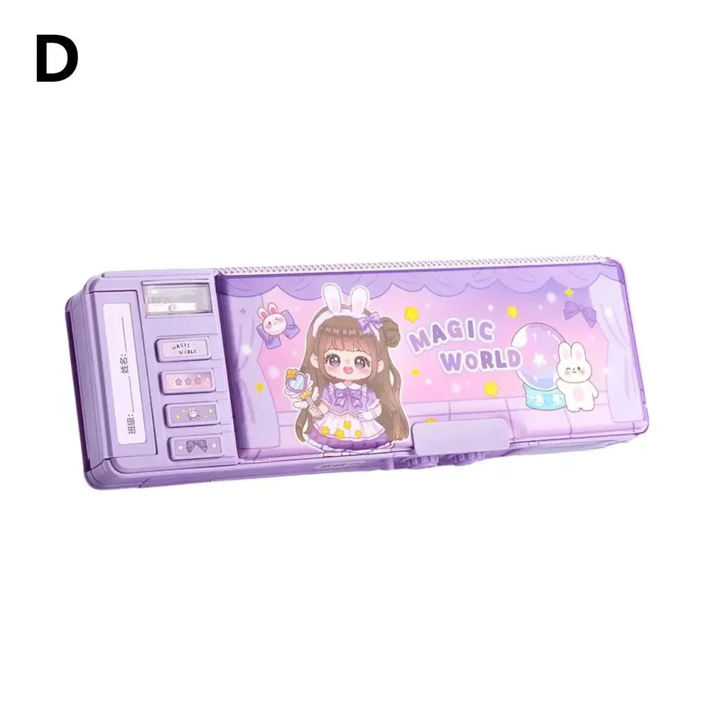 Student Multifunctional Double-Layer Stationery Box Case Pencil Student School Accessories Stationery Double-Layer Computer B7X9