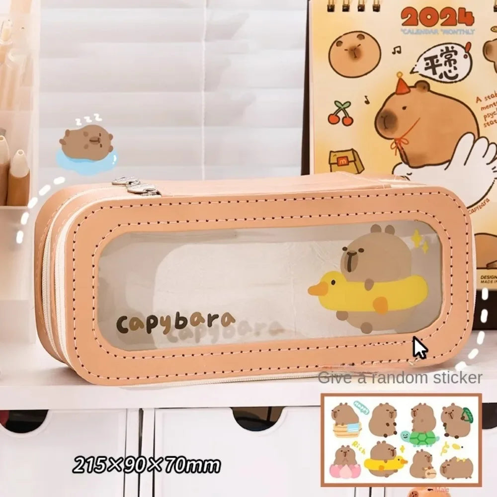 Multifunctional Capibara Pencil Case Large Capacity Password Lock Stationery Box Double Layer High-Tech Pen Box NO Stationery