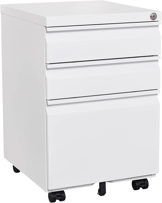 3 Drawer Mobile File Cabinet under Desk,Metal Filing Cabinet with 5 Caster for Letter Size,White 18.81" D X 15.35" W X 24.4" H…