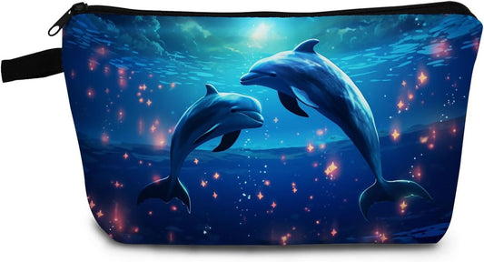 Dolphin Gift Blue Dolphin Makeup Bag Cute Small Organizer Bag with Zipper Lovely Dolphins Cosmetic Bag Birthday Gifts for Dolphin Lovers Women Sisters Friends