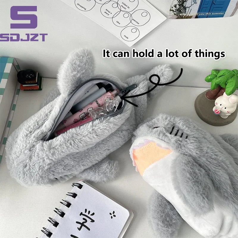 Cute Cartoon Plush Pencil Case Cosmetic Bag Portable Large Capacity Pen Pouch Stationery Storage Box School Office Supplies