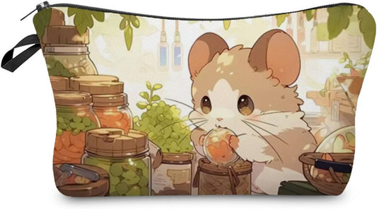 Cartoon Hamster Cosmetic Bag for Women Cute Small Makeup Organizer Pouch with Zipper Cartoon Hamster Toiletry Makeup Bag Gifts for Women Hamster Lovers